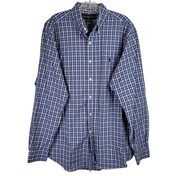 Polo Ralph Lauren Shirt Oxford Men's L Blue Plaid Long Sleeve Button Down - Picture 2 of 8